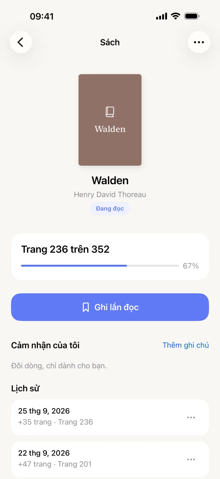 Màn hình sách Walden trong Litto: trang 236 trên 352 cùng lịch sử đọc